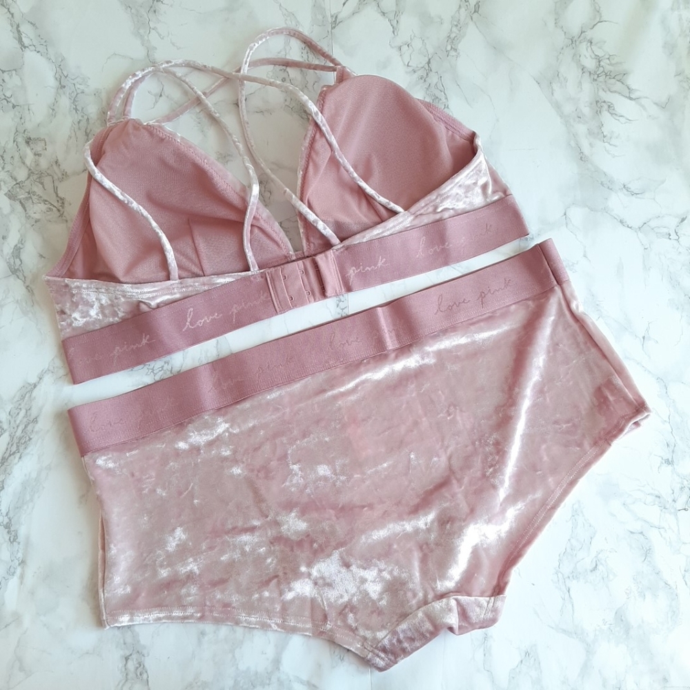 NWT PINK VELVET SET Bralette Panty XL - Picture 2 of 12